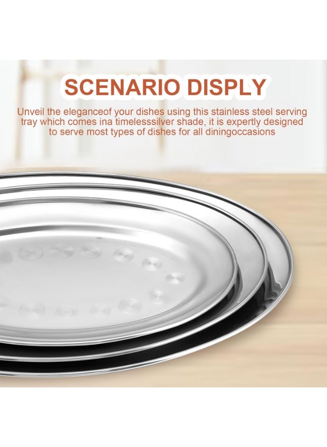 Arabest 3 Pcs Stainless Steel Serving Tray Large Oval Platter Set,Oval Serving Set Heavy Duty Metal Serving Tray Large Mirror Polish Sizzle Plate, - Image 3